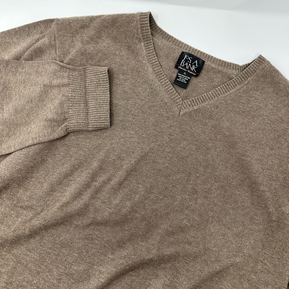 Jos A Bank Signature Collection Pima Cotton V Neck Sweater Brown Mens Sz XL B4